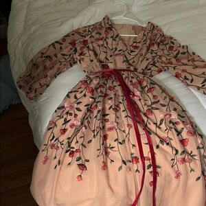 JessaKae Floral Embroidered Dress - Pink and Red
